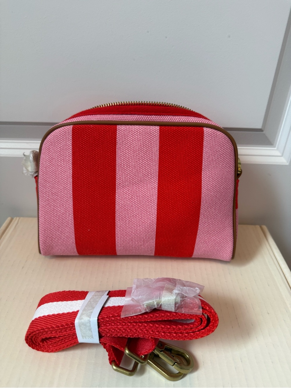 Boden Striped Canvas Crossbody Bag in Pink and Red - Picture 3 of 6